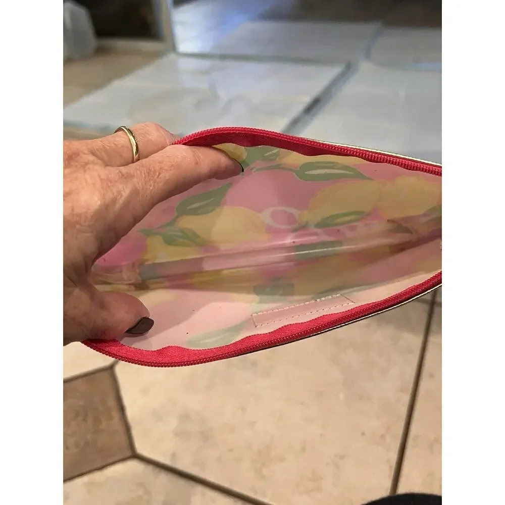 LILLY PULITZER for Estee Lauder Pink Yellow Lemons Cosmetic Makeup Bag 9.5